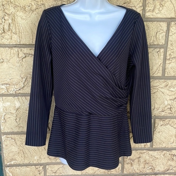 Ann Taylor, black and white pants, striped stretch, career blouse, business - Picture 1 of 9